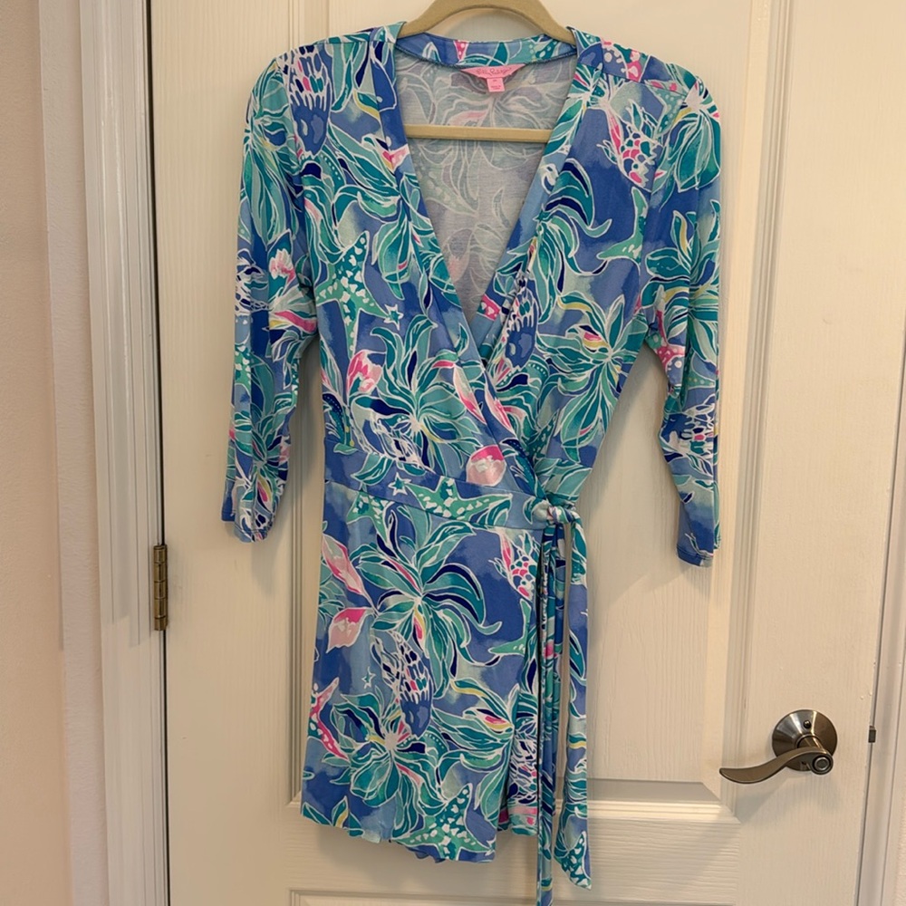 GUC Lilly Pulitzer Karlie Wrap Romper Bennet Blue Celestial Seas Size M